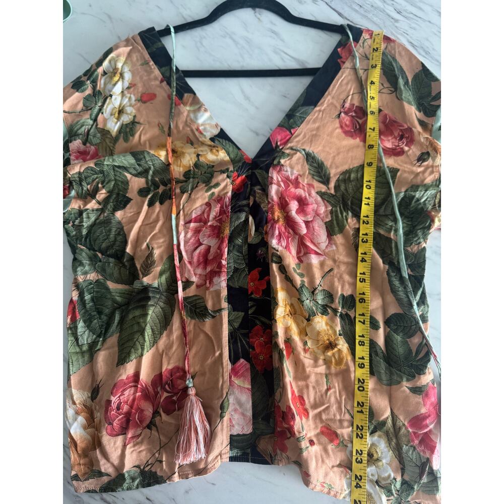 FARM Rio Floral V Neck Boho Blouse S Tassel Tie Romantic‎ Cottagecore - Picture 7 of 7